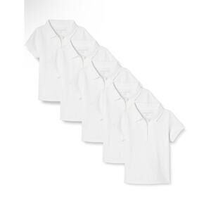 Amazon Essentials Girls' Short Sleeve Uniform Polo Shirts (S) 6-7 White 5-Pack